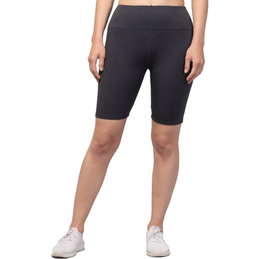 Amfyn Women's Polyester Solid Above Knee High-Rise Shorts (Grey)