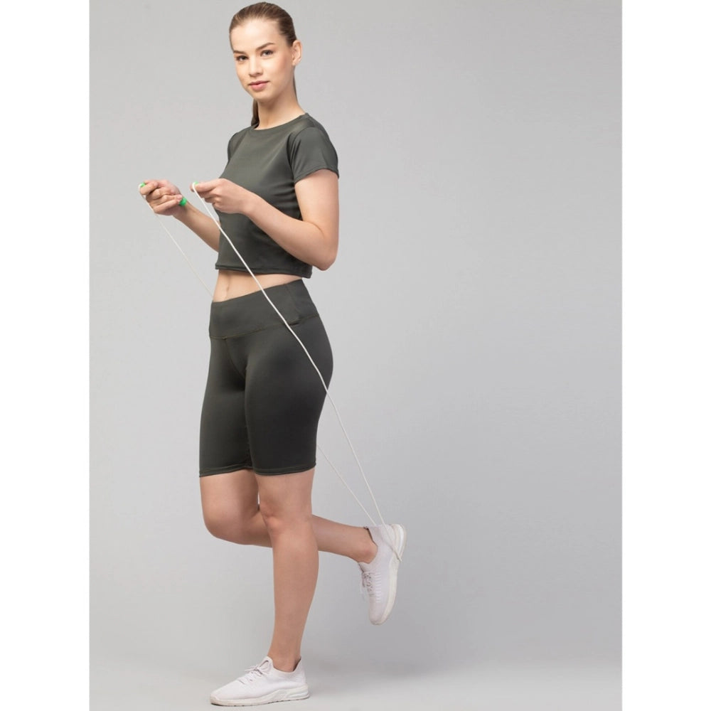 Amfyn Women's Polyester Solid Above Knee High-Rise Shorts (Green)