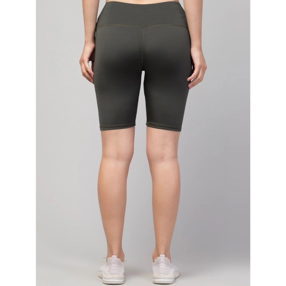 Amfyn Women's Polyester Solid Above Knee High-Rise Shorts (Green)