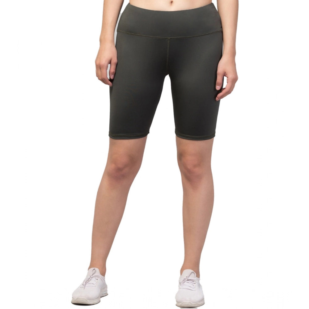 Amfyn Women's Polyester Solid Above Knee High-Rise Shorts (Green)
