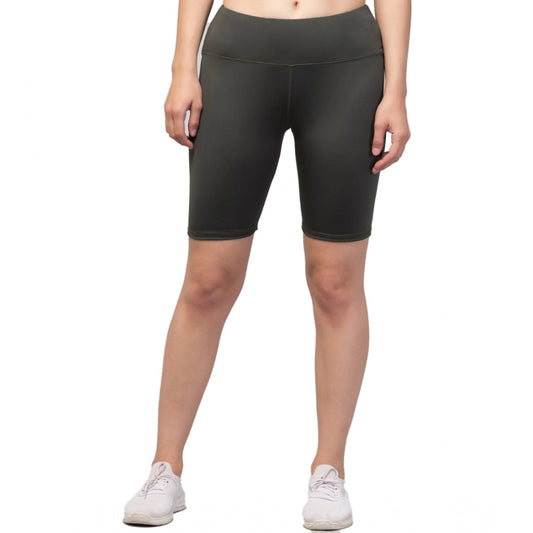 Amfyn Women's Polyester Solid Above Knee High-Rise Shorts (Green)