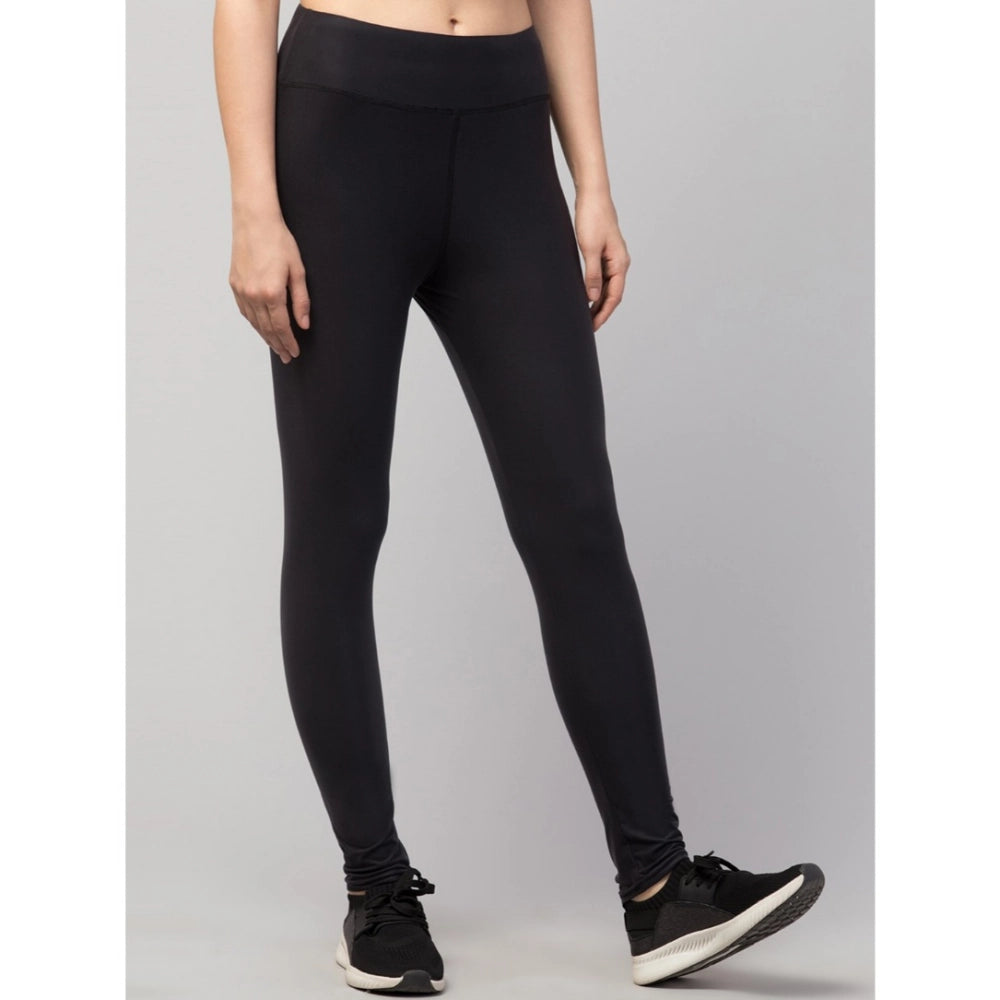 Amfyn Women's Polyester Solid Ankle Length High-Rise Tights (Black)