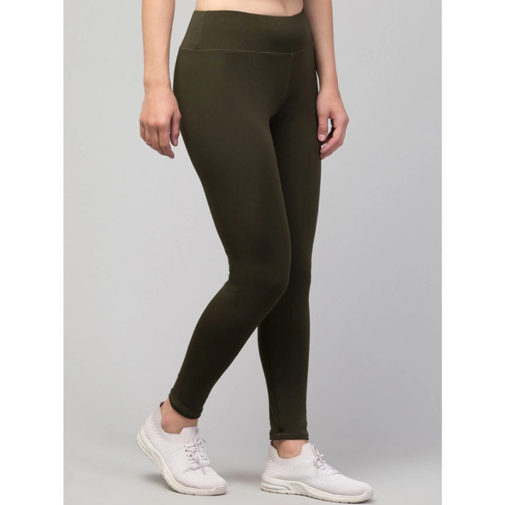 Amfyn Women's Polyester Solid Ankle Length High-Rise Tights (Olive)