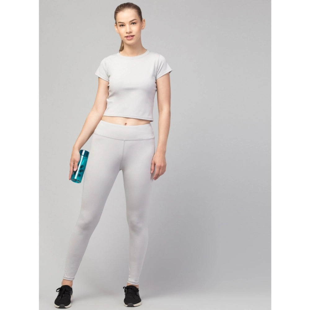 Amfyn Women's Polyester Solid Ankle Length High-Rise Tights (Light Grey)