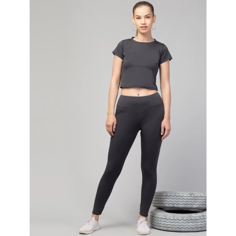 Amfyn Women's Polyester Solid Ankle Length High-Rise Tights (Grey)