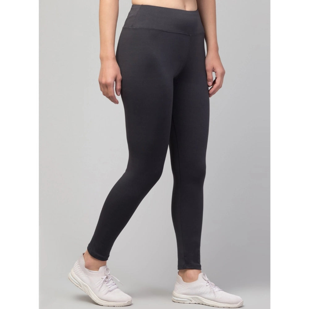 Amfyn Women's Polyester Solid Ankle Length High-Rise Tights (Grey)