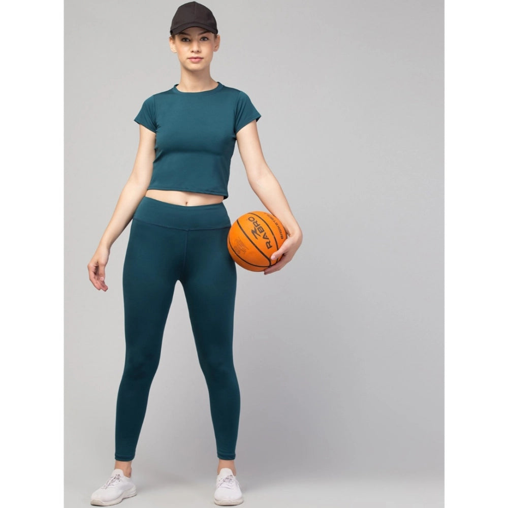 Amfyn Women's Polyester Solid Ankle Length High-Rise Tights (Green)