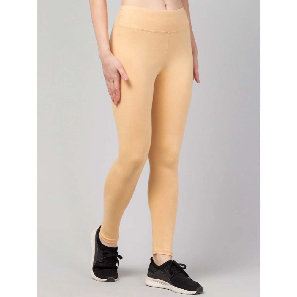 Amfyn Women's Polyester Solid Ankle Length High-Rise Tights (Beige)