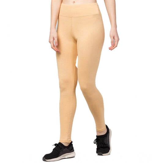 Amfyn Women's Polyester Solid Ankle Length High-Rise Tights (Beige)