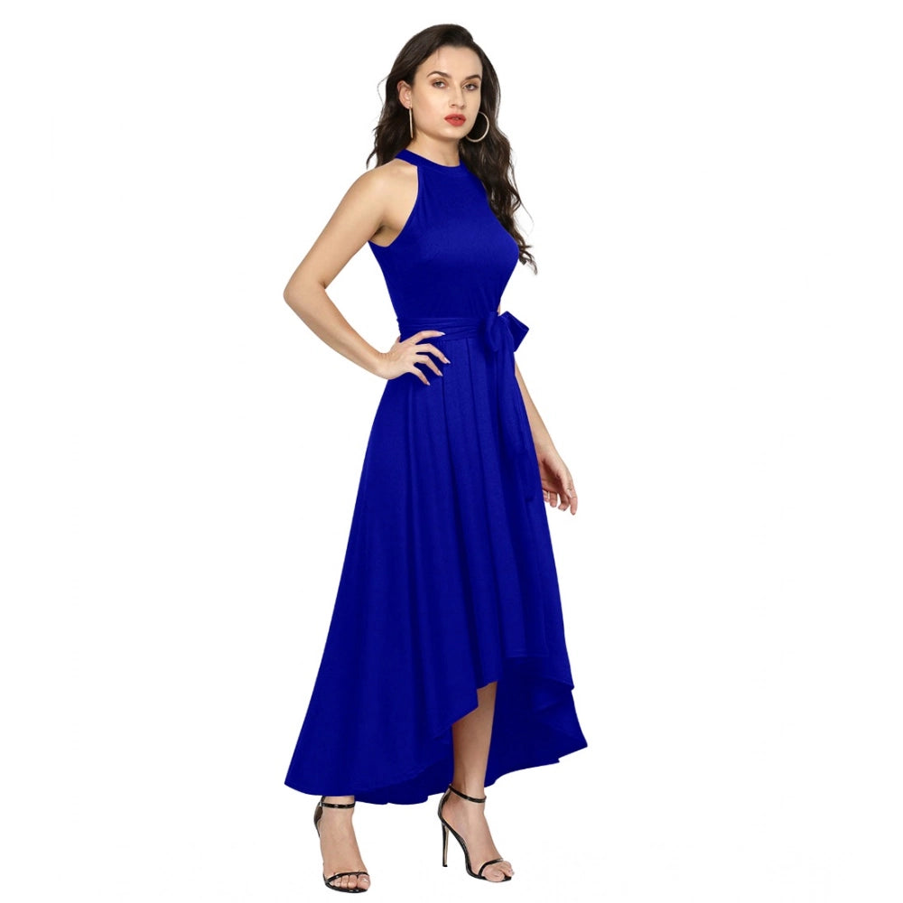 Amfyn Women's Polyster Solid Halter Neck Sleeveless Dress (Royal Blue)