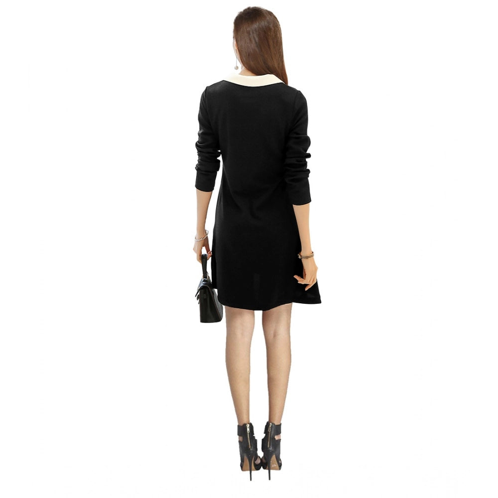 Amfyn Women's Polyester Solid Collar 3-4th Dress (Black)