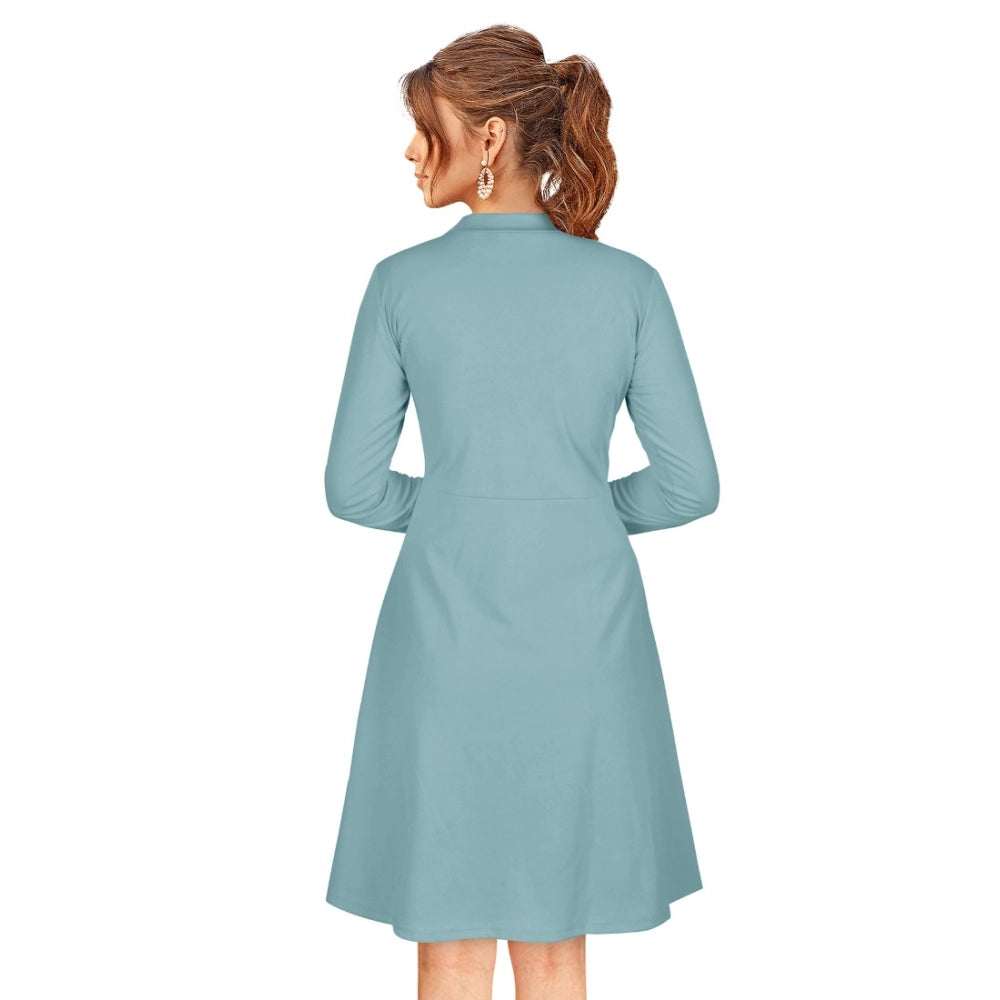 Amfyn Women's Knitting stretchable Solid Round Neck Full Sleeve Dress (Pista)
