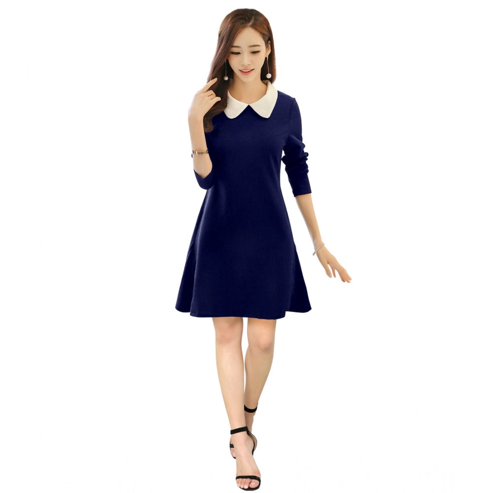 Amfyn Women's Polyester Solid Collar 3-4th Dress (Blue)