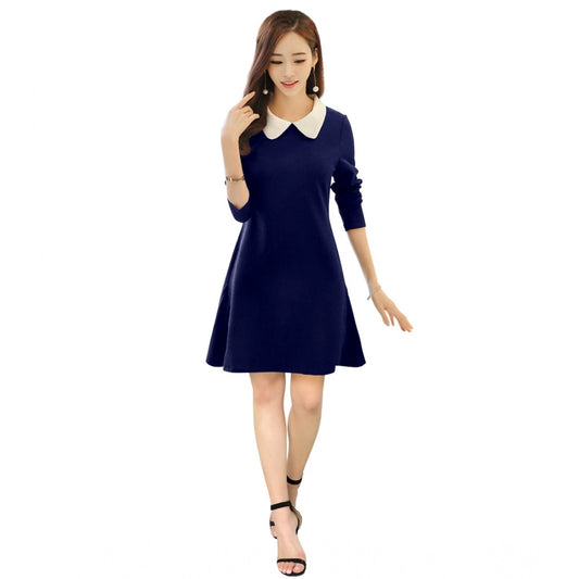 Amfyn Women's Polyester Solid Collar 3-4th Dress (Blue)