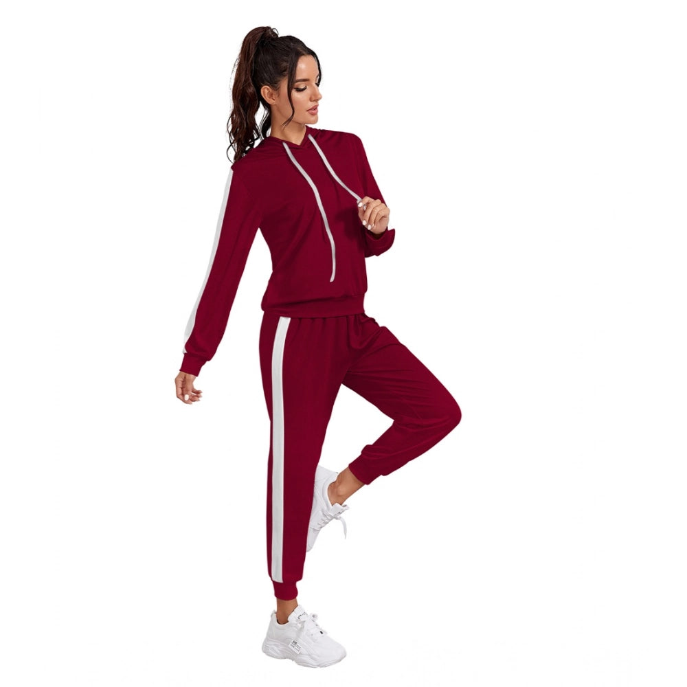 Amfyn Women's Knitting stretchable Solid Hooded Neck Full Sleeve Track Suit (Maroon)