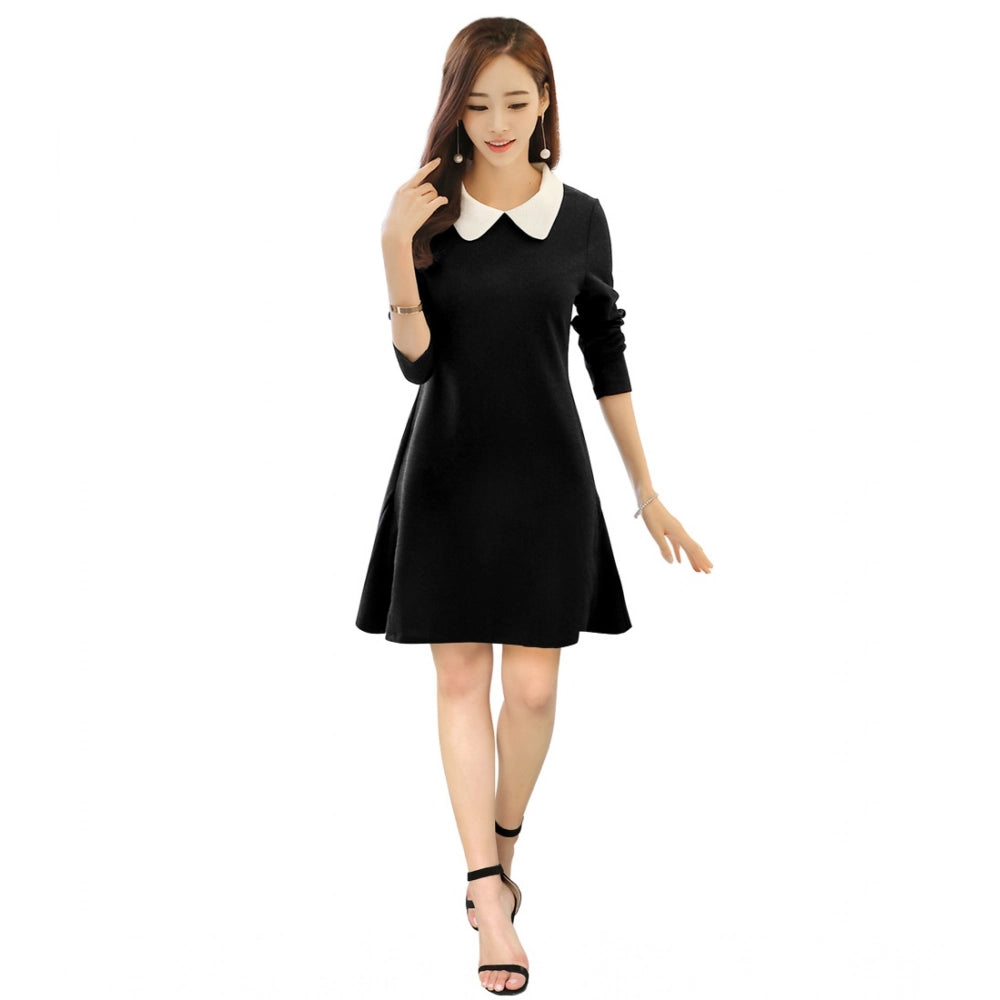Amfyn Women's Polyester Solid Collar 3-4th Dress (Black)