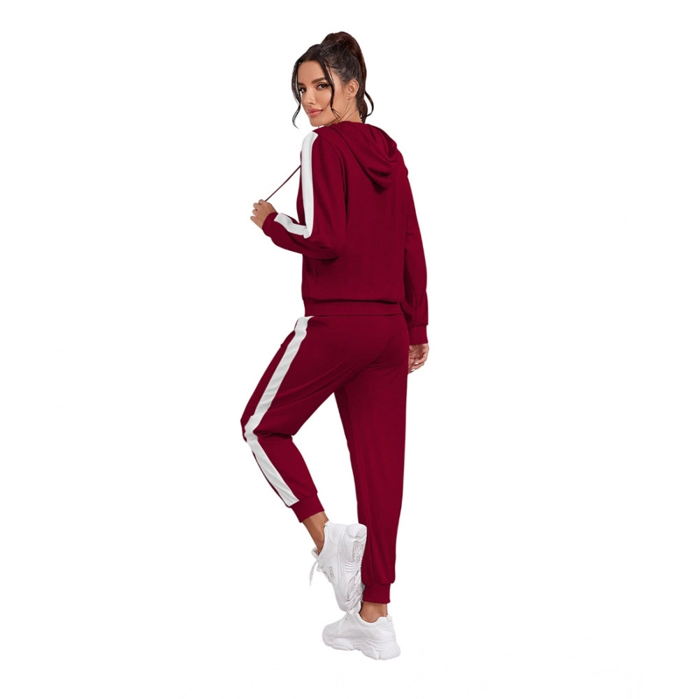 Amfyn Women's Knitting stretchable Solid Hooded Neck Full Sleeve Track Suit (Maroon)