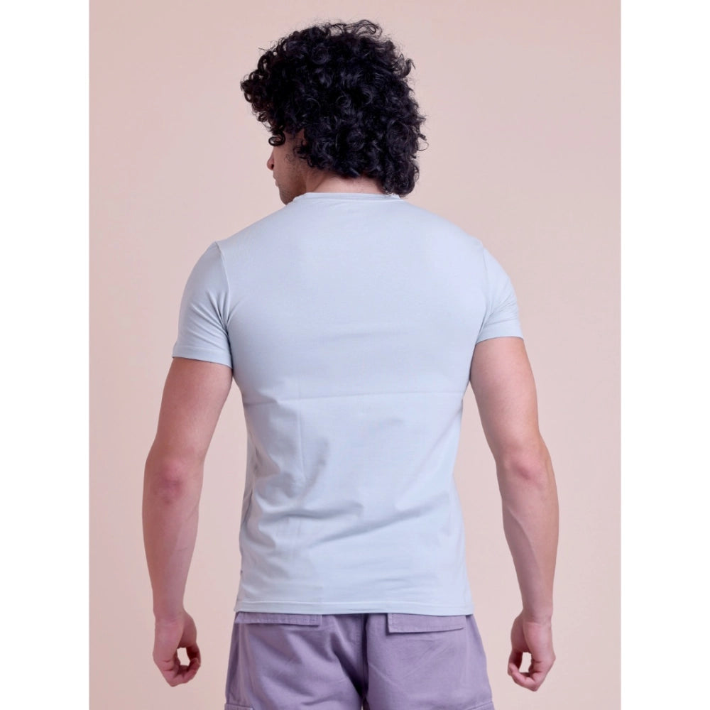 Amfyn Men's Casual Cotton Solid Half Sleeve Round Neck T-Shirt (Grey)