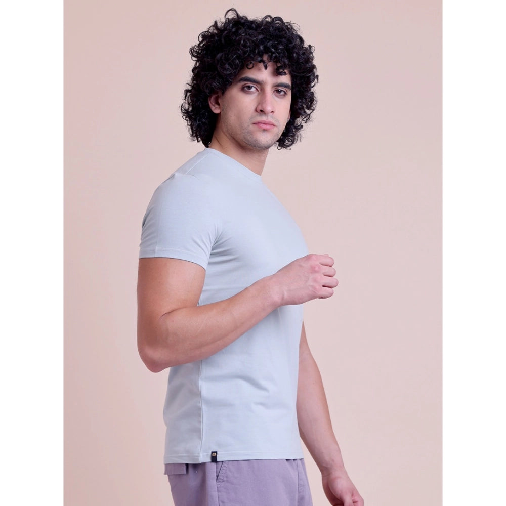 Amfyn Men's Casual Cotton Solid Half Sleeve Round Neck T-Shirt (Grey)