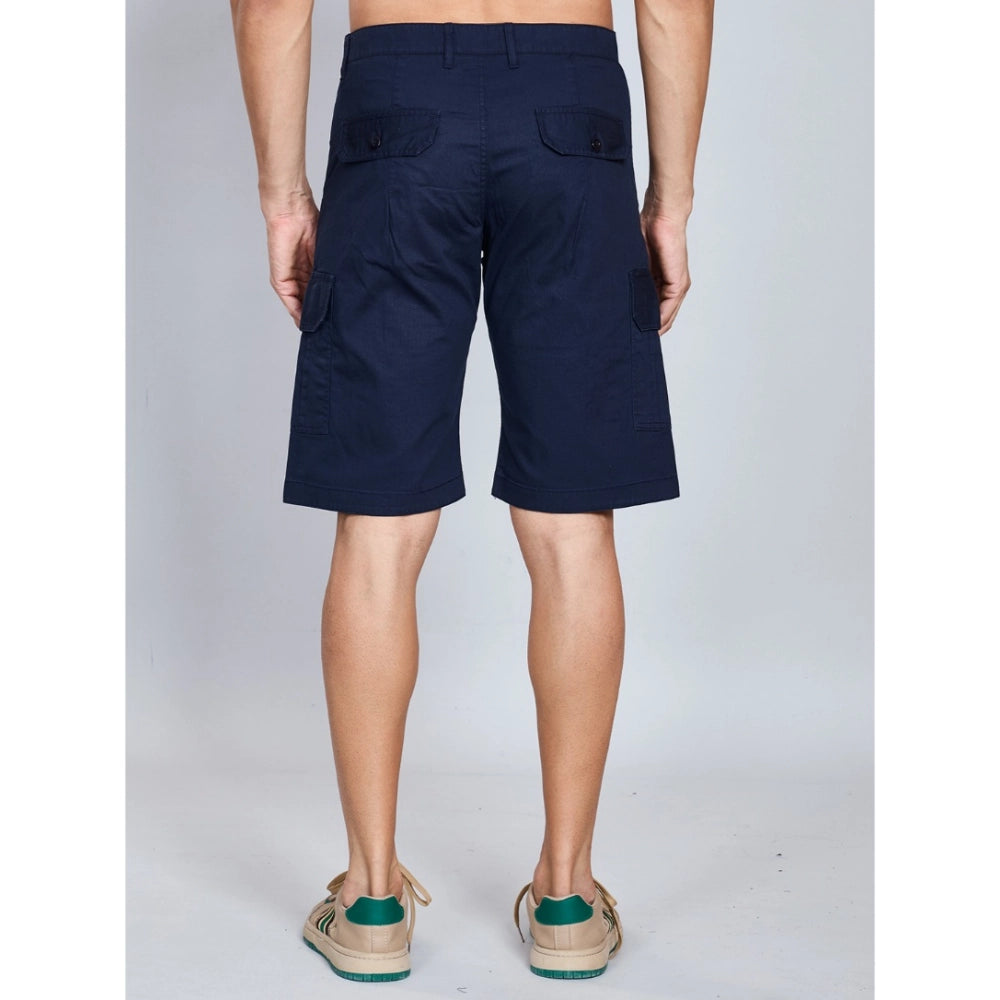 Amfyn Men's Casual Cotton Solid Knee Length Cargo Shorts (Navy)