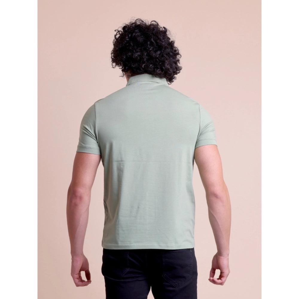 Amfyn Men's Casual Cotton Solid Half Sleeve Polo Neck T-Shirt (Newsage)