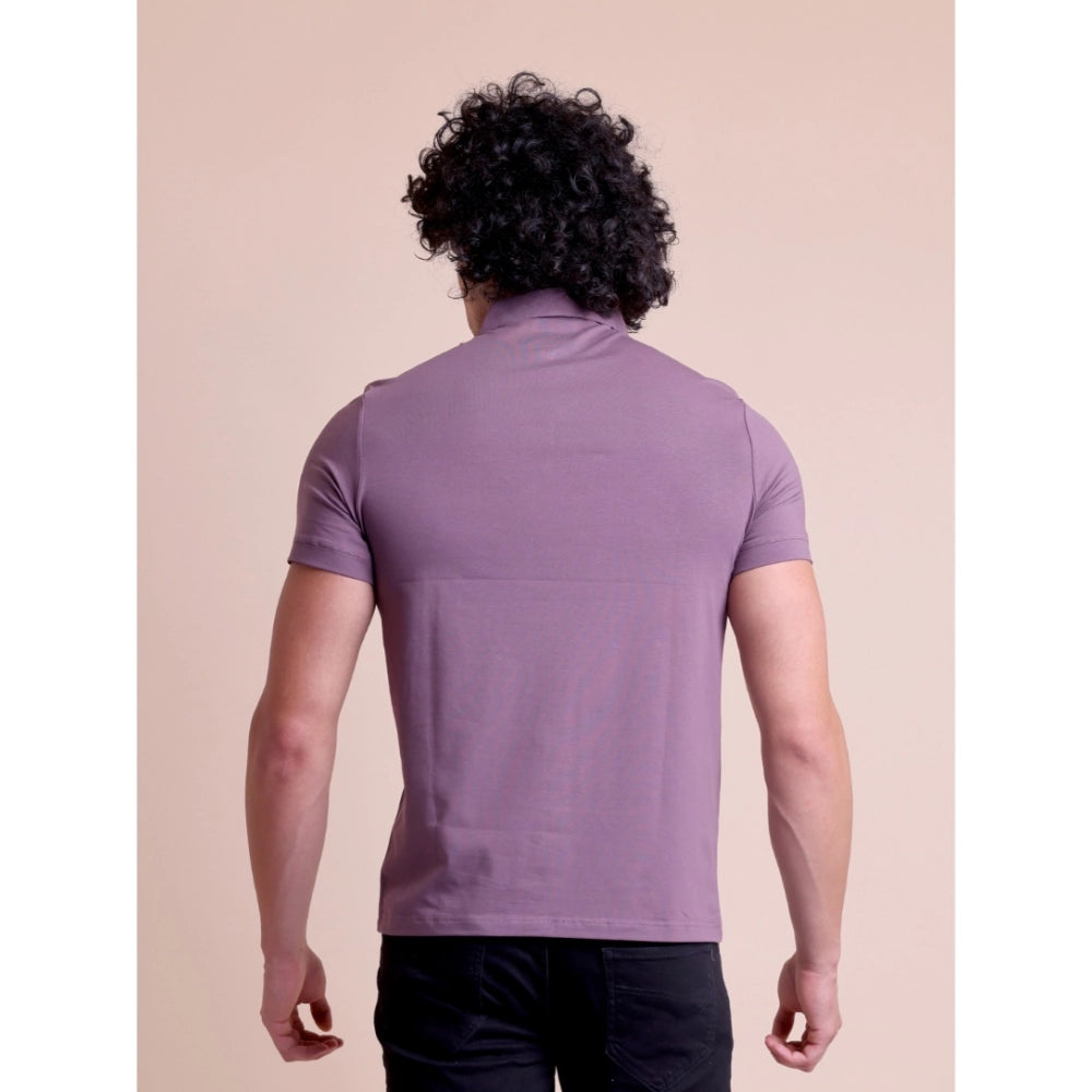 Amfyn Men's Casual Cotton Solid Half Sleeve Polo Neck T-Shirt (Berry)