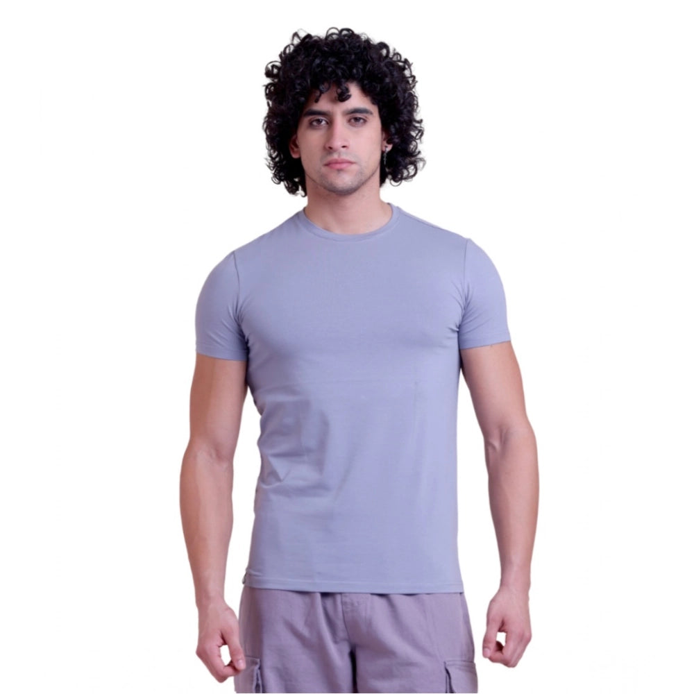Amfyn Men's Casual Cotton Solid Half Sleeve Round Neck T-Shirt (Purple)
