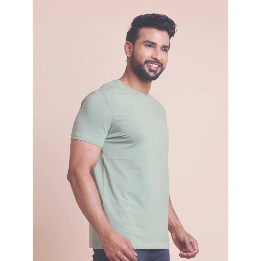 Amfyn Men's Casual Cotton Solid Half Sleeve Round Neck T-Shirt (Newsage)