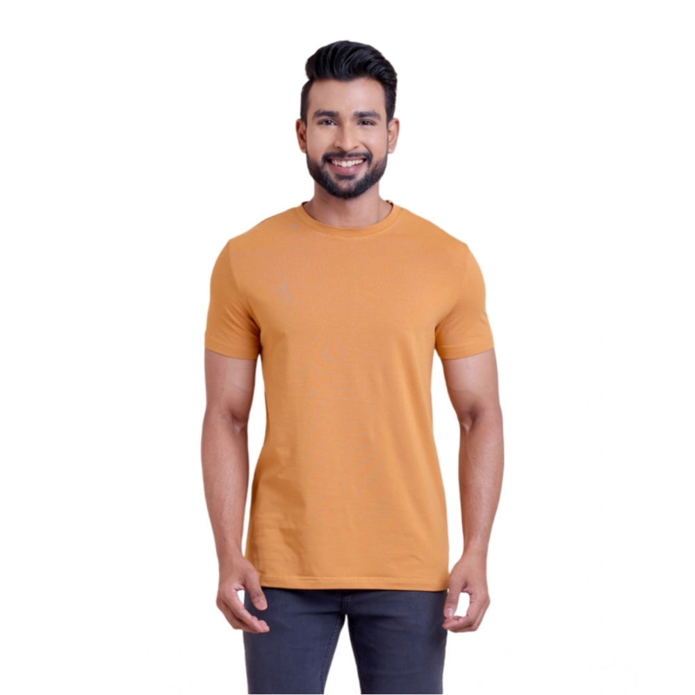 Amfyn Men's Casual Cotton Solid Half Sleeve Round Neck T-Shirt (Brown)
