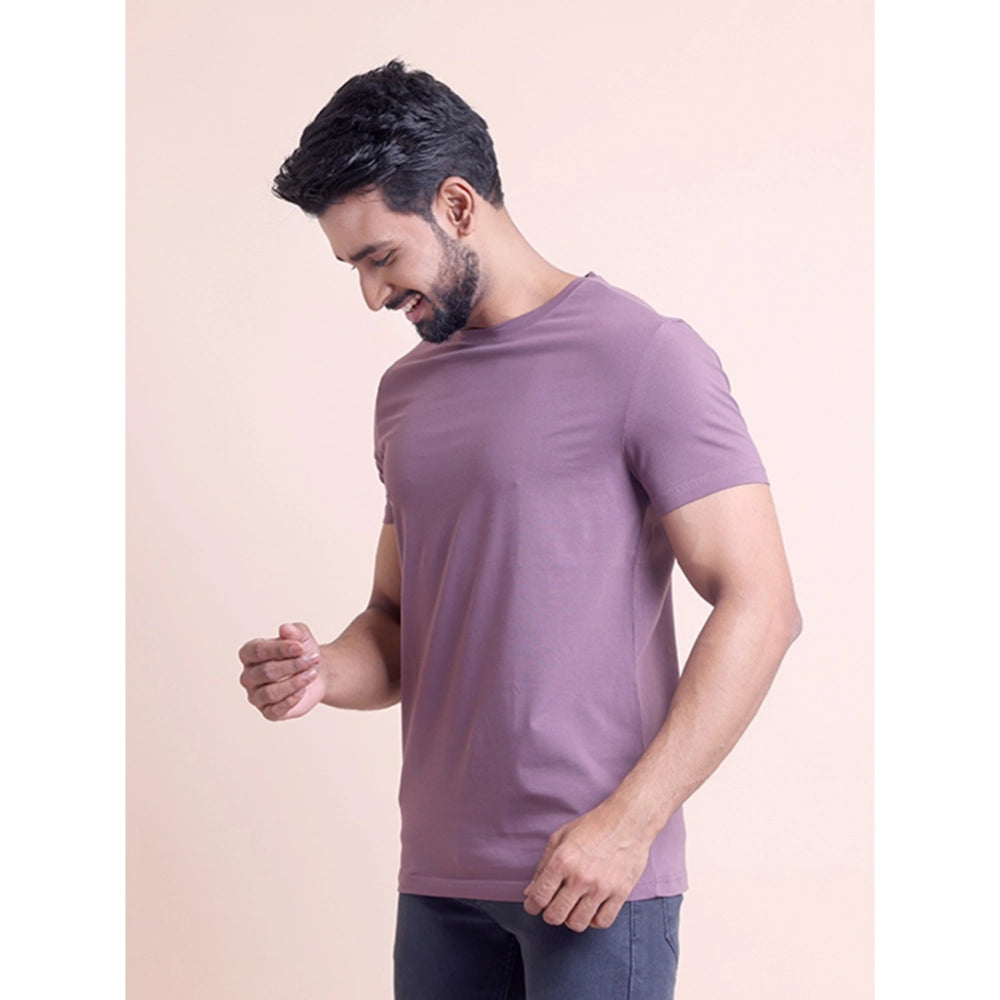 Amfyn Men's Casual Cotton Solid Half Sleeve Round Neck T-Shirt (Berry)