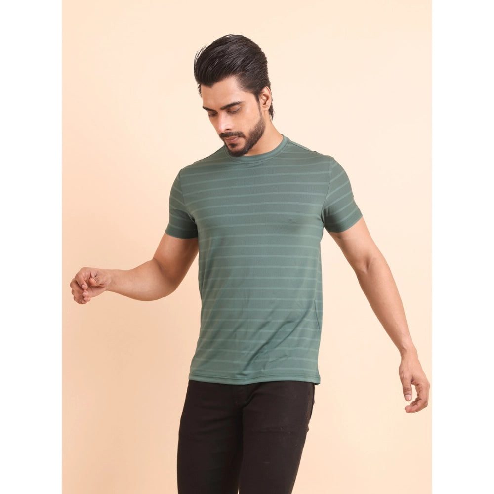 Amfyn Men's Casual Nylon Solid Half Sleeve Round Neck T-Shirt (Green)