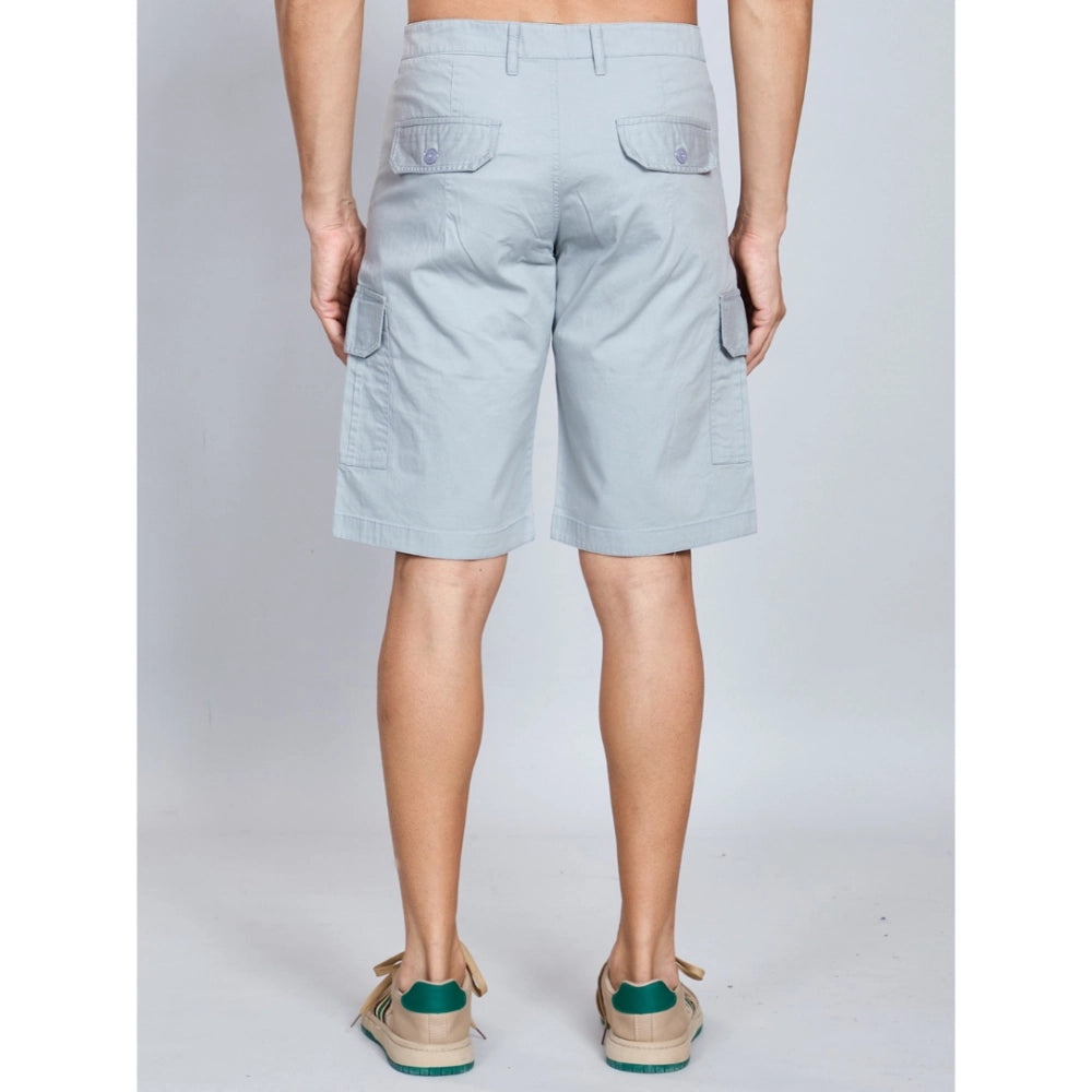 Amfyn Men's Casual Cotton Solid Knee Length Cargo Shorts (Grey)