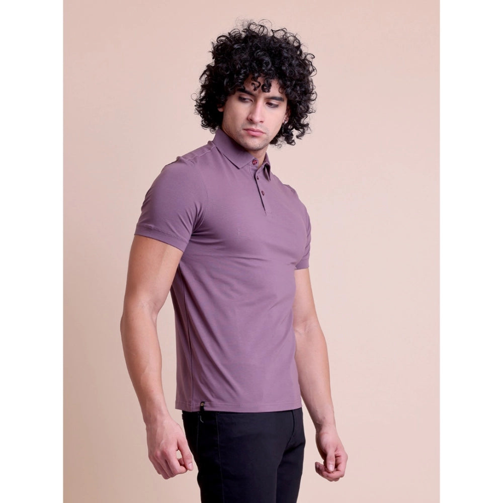Amfyn Men's Casual Cotton Solid Half Sleeve Polo Neck T-Shirt (Berry)