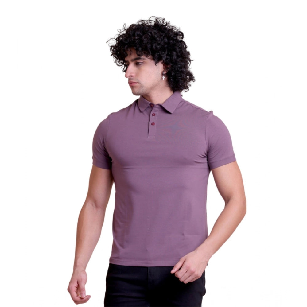 Amfyn Men's Casual Cotton Solid Half Sleeve Polo Neck T-Shirt (Berry)