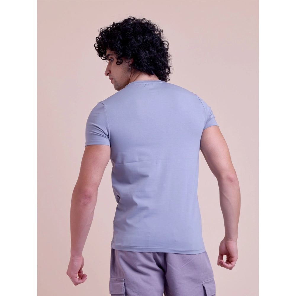 Amfyn Men's Casual Cotton Solid Half Sleeve Round Neck T-Shirt (Purple)