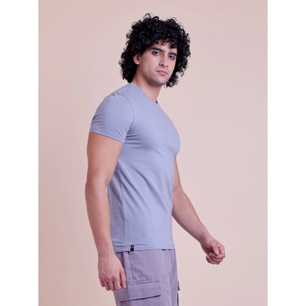 Amfyn Men's Casual Cotton Solid Half Sleeve Round Neck T-Shirt (Purple)