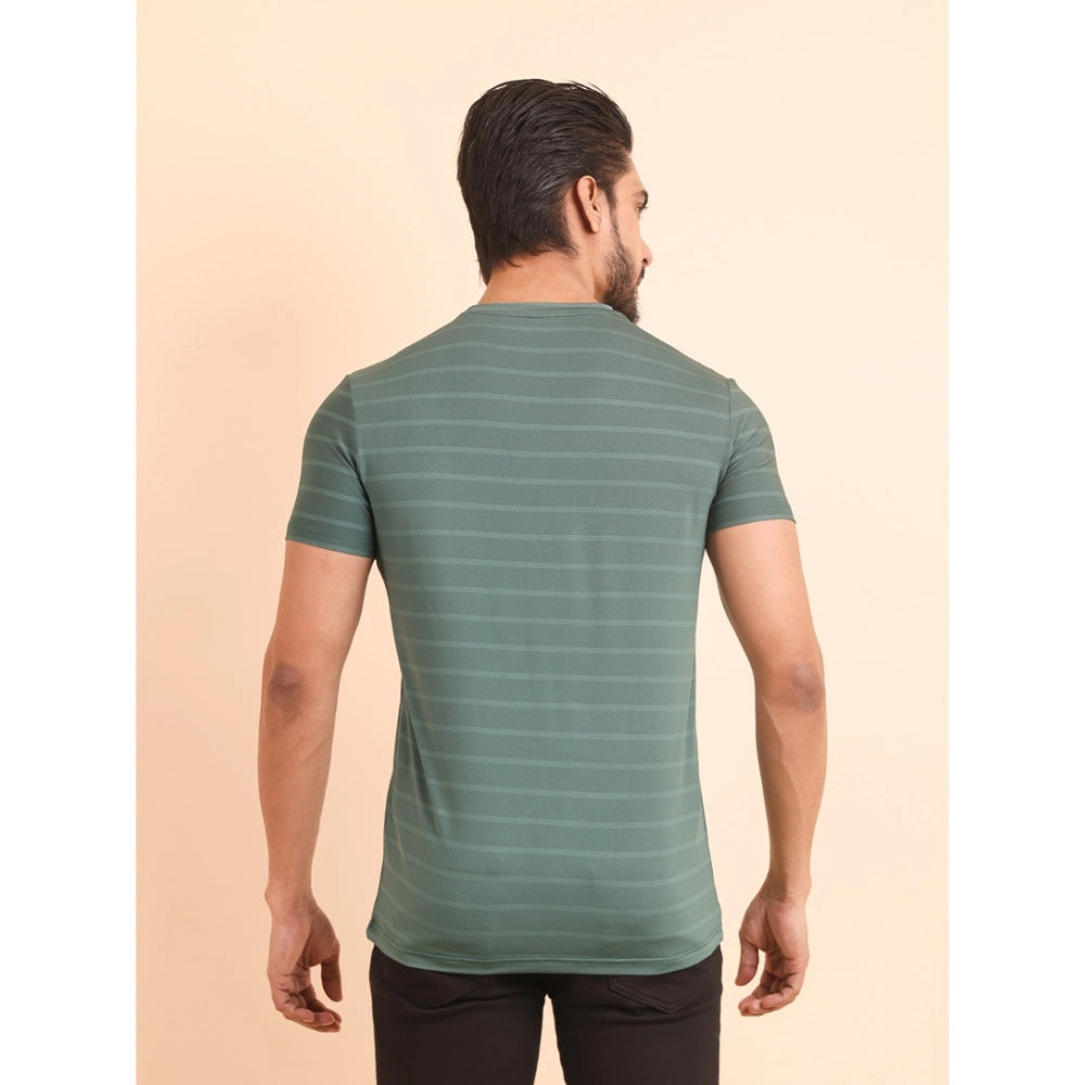Amfyn Men's Casual Nylon Solid Half Sleeve Round Neck T-Shirt (Green)