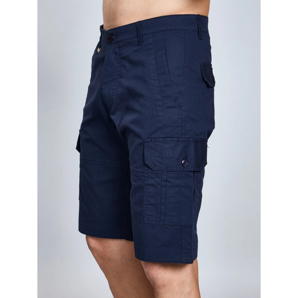 Amfyn Men's Casual Cotton Solid Knee Length Cargo Shorts (Navy)