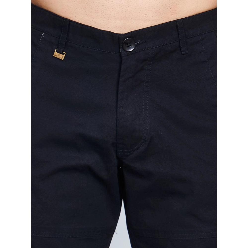 Amfyn Men's Casual Cotton Solid Knee Length Cargo Shorts (Black)