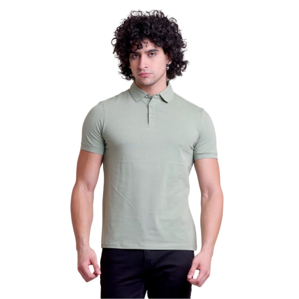 Amfyn Men's Casual Cotton Solid Half Sleeve Polo Neck T-Shirt (Newsage)