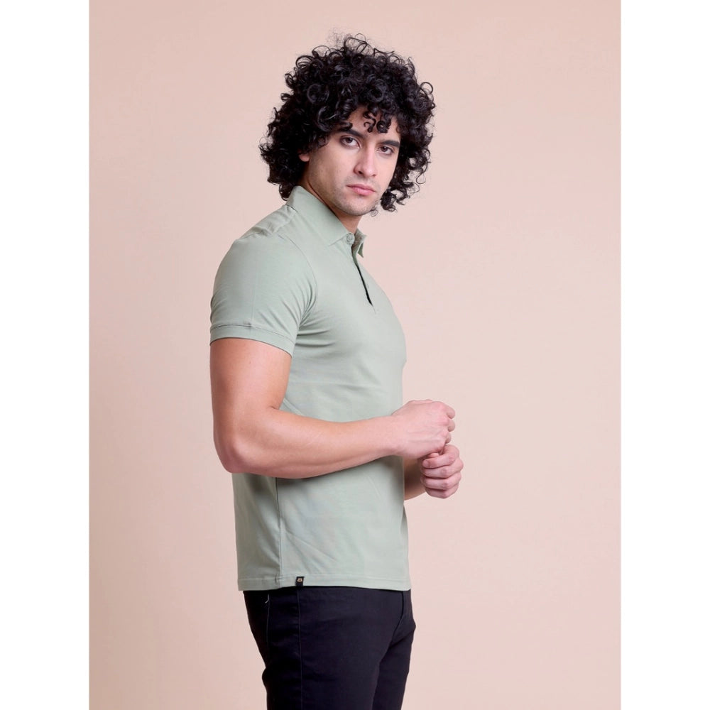 Amfyn Men's Casual Cotton Solid Half Sleeve Polo Neck T-Shirt (Newsage)