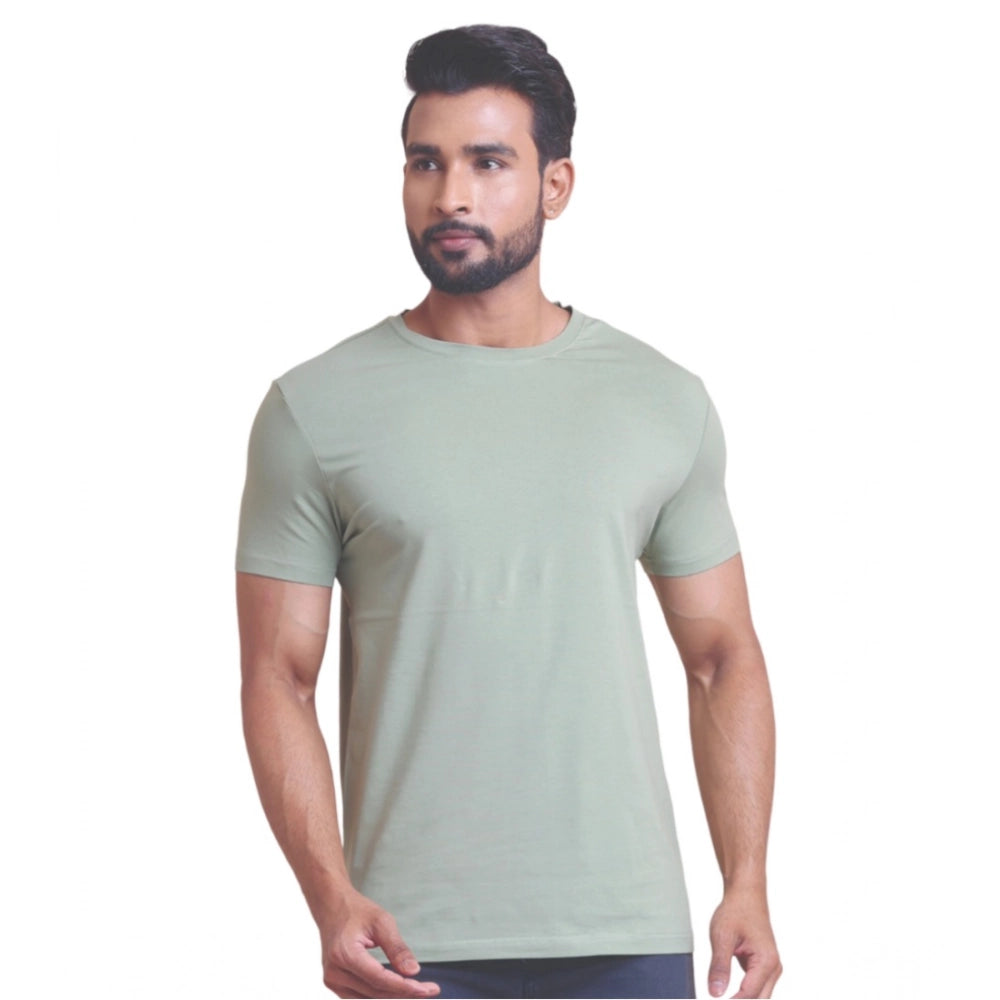 Amfyn Men's Casual Cotton Solid Half Sleeve Round Neck T-Shirt (Newsage)