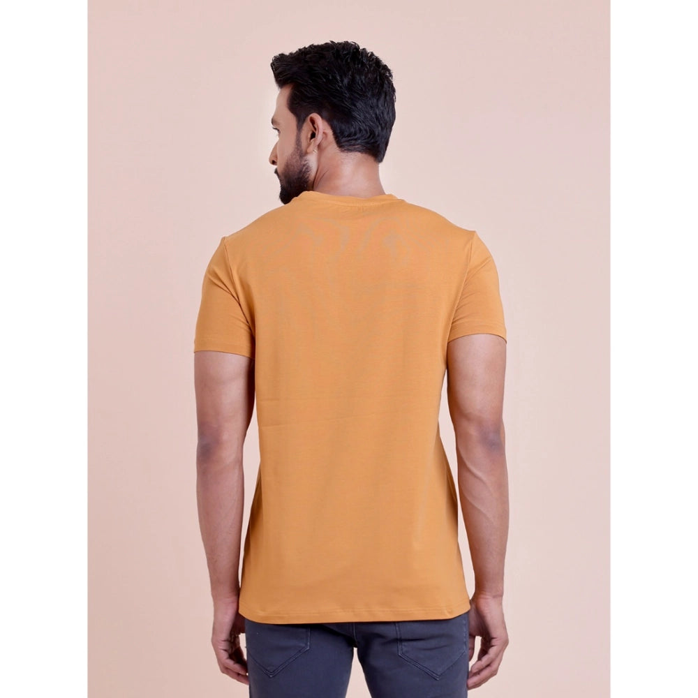 Amfyn Men's Casual Cotton Solid Half Sleeve Round Neck T-Shirt (Brown)