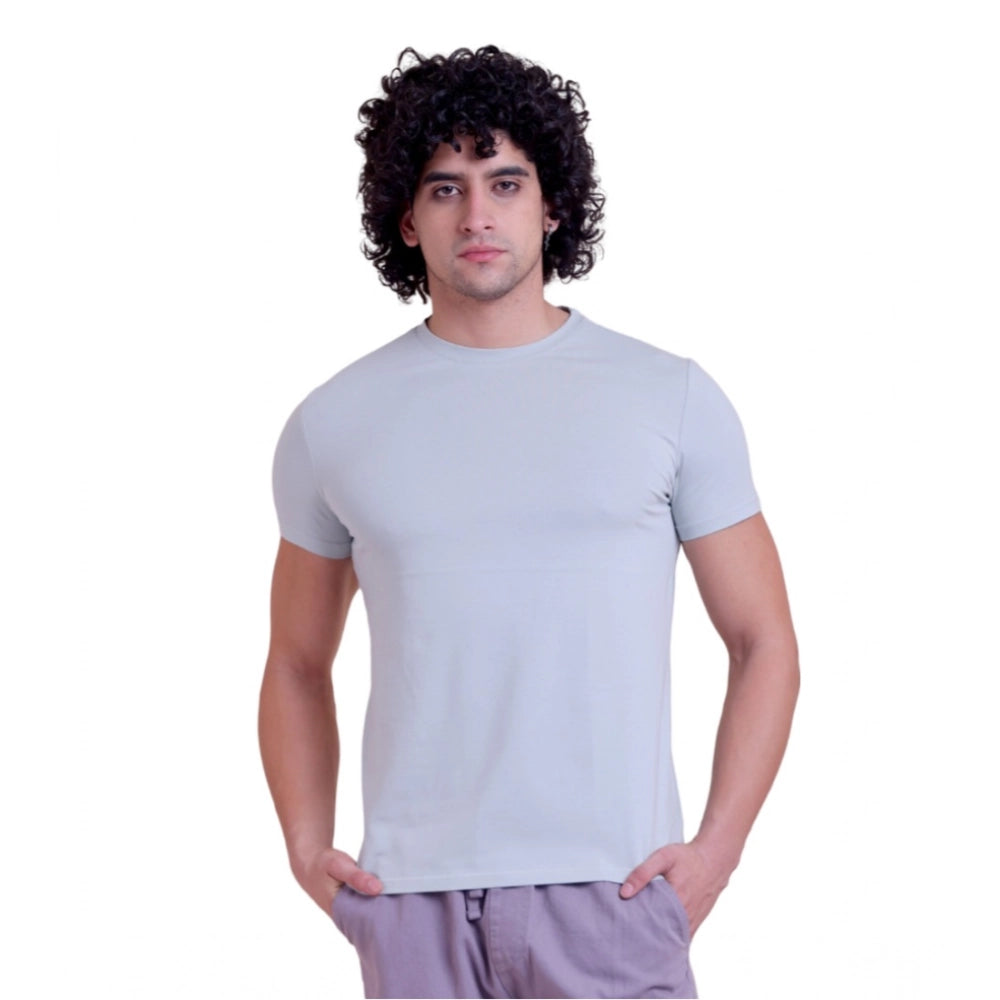 Amfyn Men's Casual Cotton Solid Half Sleeve Round Neck T-Shirt (Grey)