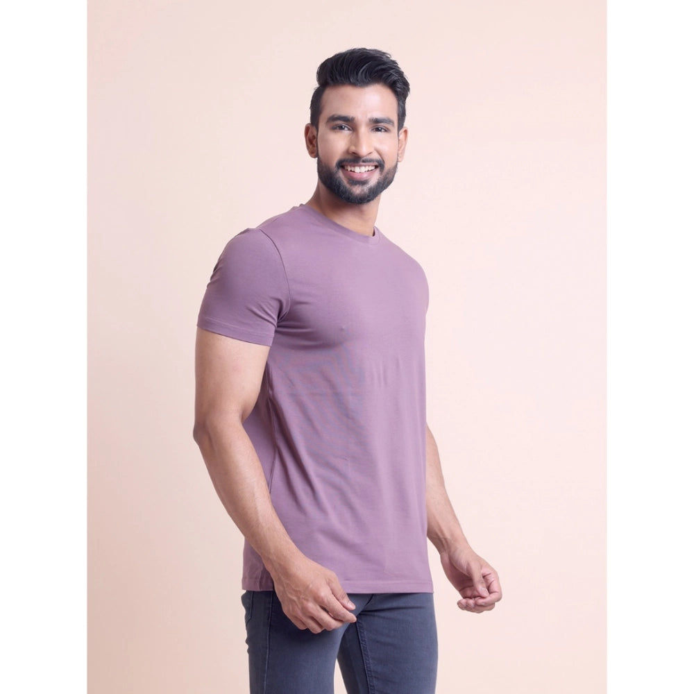 Amfyn Men's Casual Cotton Solid Half Sleeve Round Neck T-Shirt (Berry)