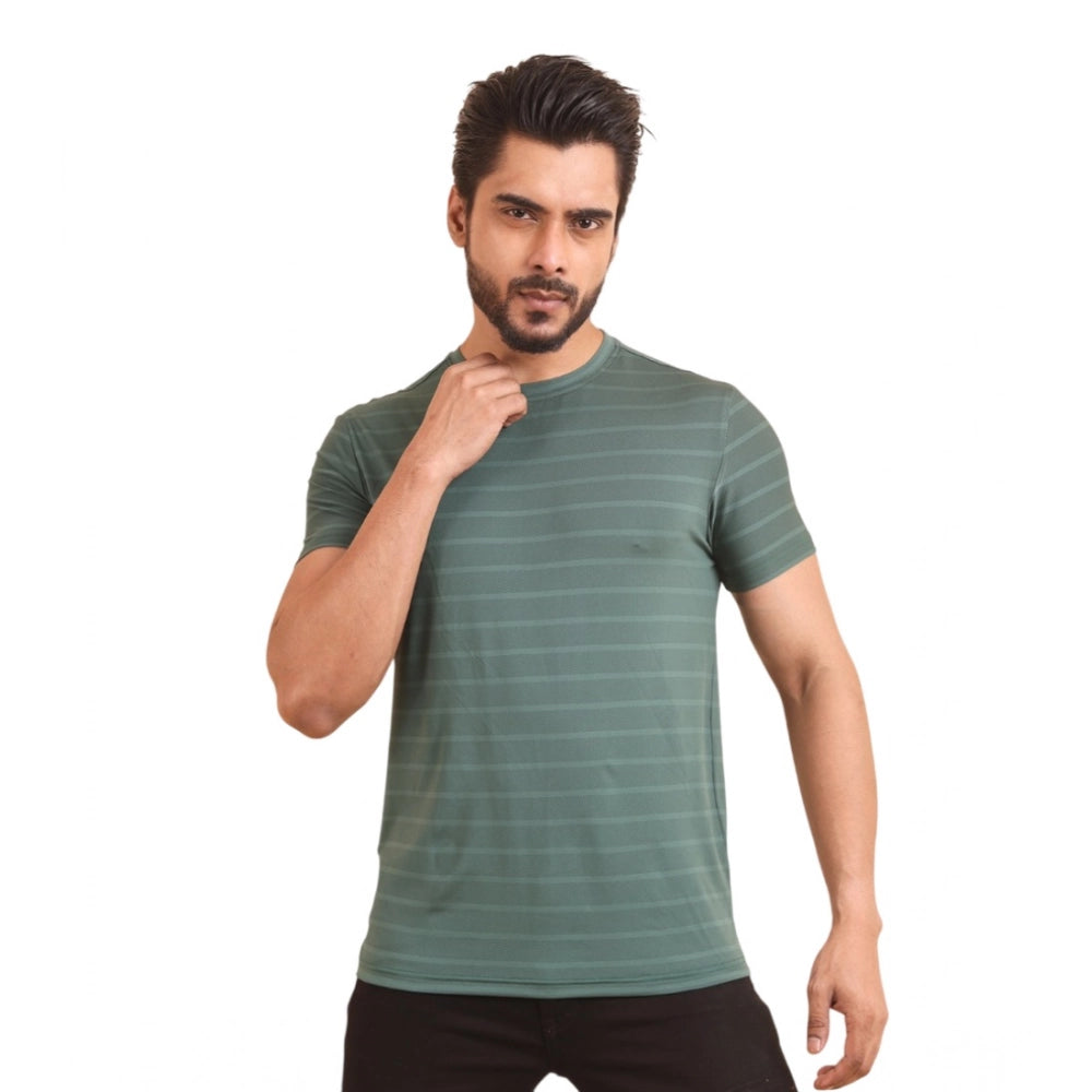 Amfyn Men's Casual Nylon Solid Half Sleeve Round Neck T-Shirt (Green)
