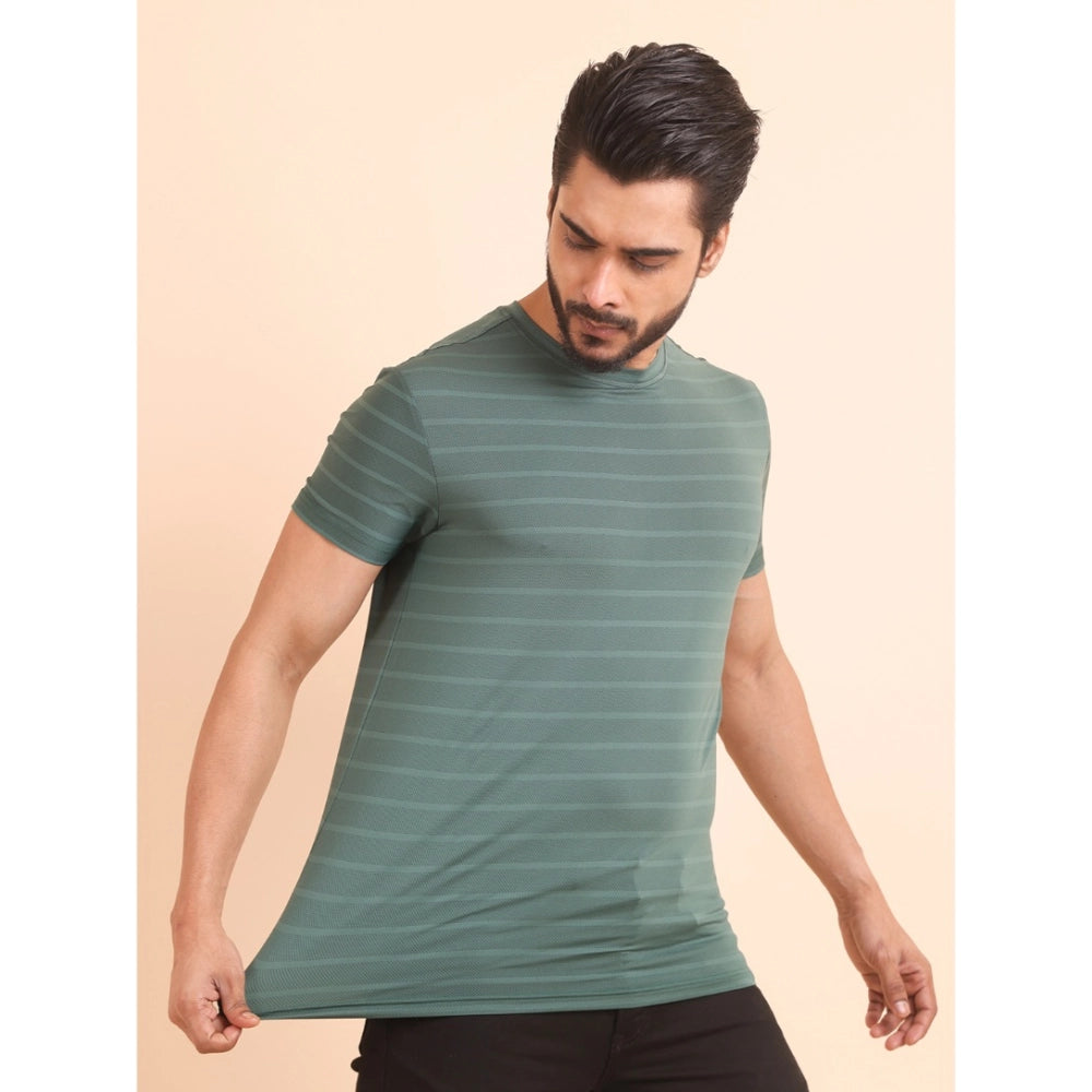 Amfyn Men's Casual Nylon Solid Half Sleeve Round Neck T-Shirt (Green)