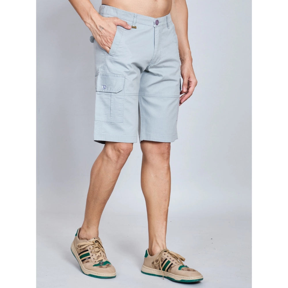 Amfyn Men's Casual Cotton Solid Knee Length Cargo Shorts (Grey)