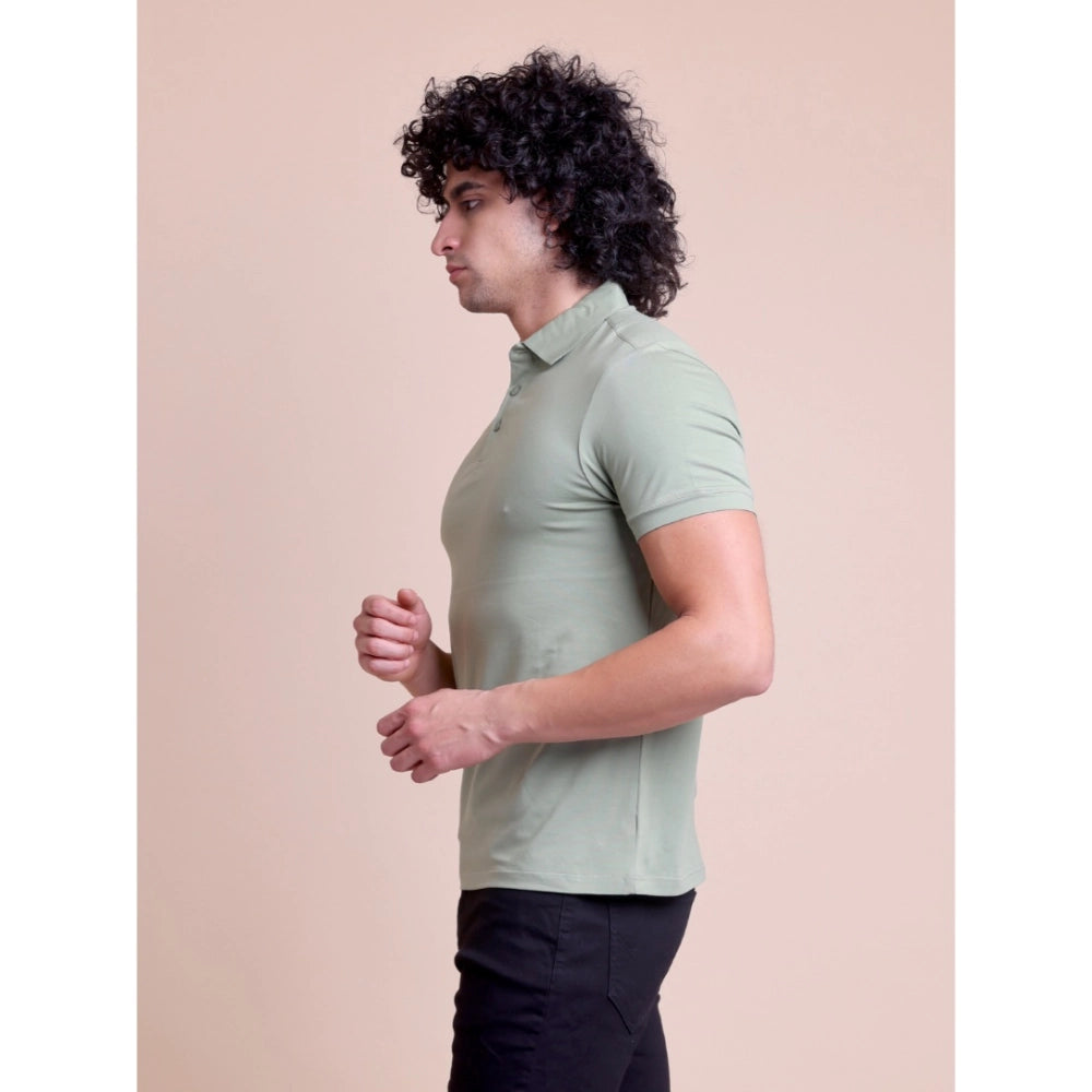 Amfyn Men's Casual Cotton Solid Half Sleeve Polo Neck T-Shirt (Newsage)