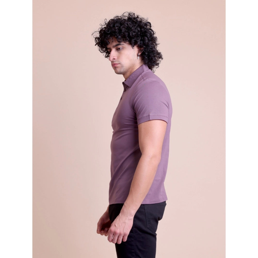 Amfyn Men's Casual Cotton Solid Half Sleeve Polo Neck T-Shirt (Berry)